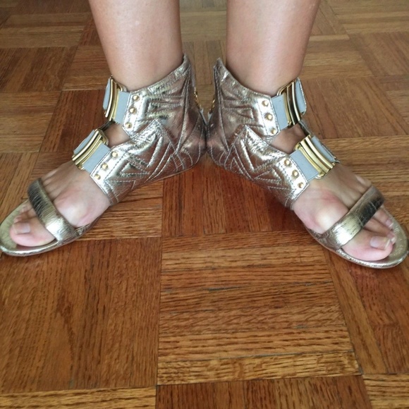 Pedro Garcia Gold Leather Gladiator Sandals 38 / 7 - Picture 8 of 8